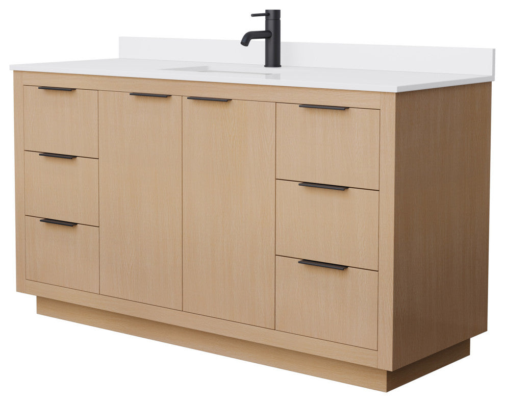 Maroni 60" Light Straw Single Vanity, White Cultured Marble Top, Black Trim