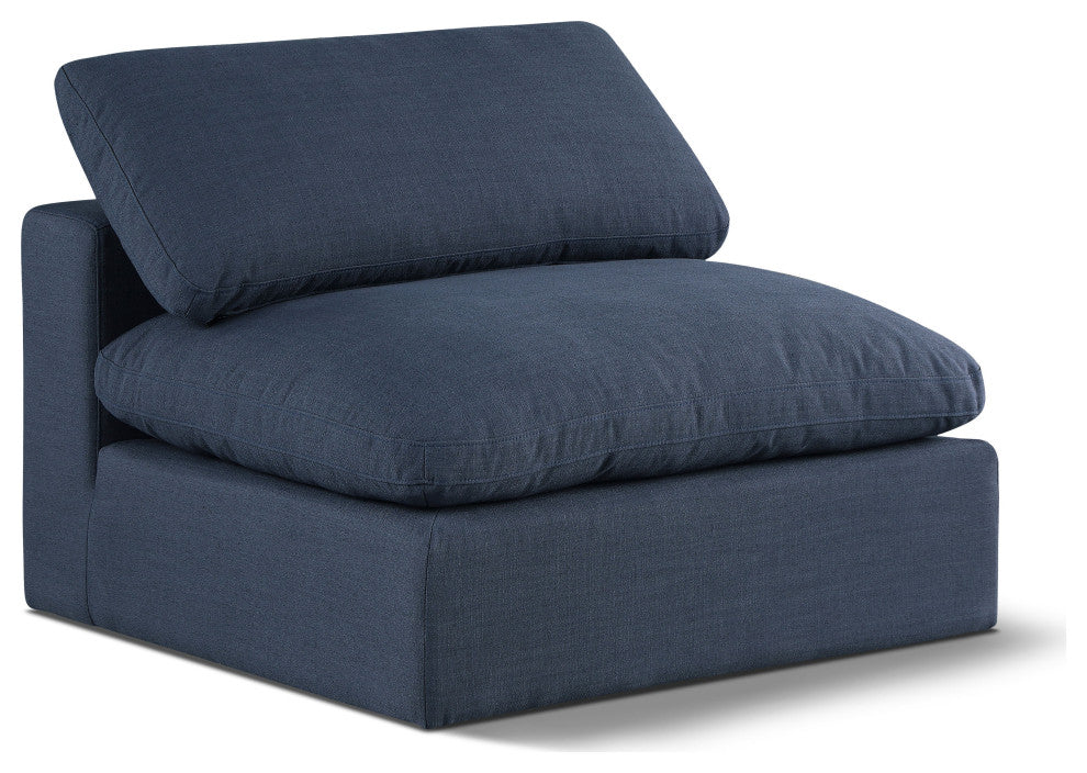 Comfy Beige Linen Textured Fabric Modular Chair, Navy, Linen Textured Fabric, Armless Chair
