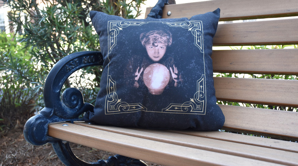All Seeing Psychic Halloween Print Decorative Throw Pillow, Gold/Yellow, 16"