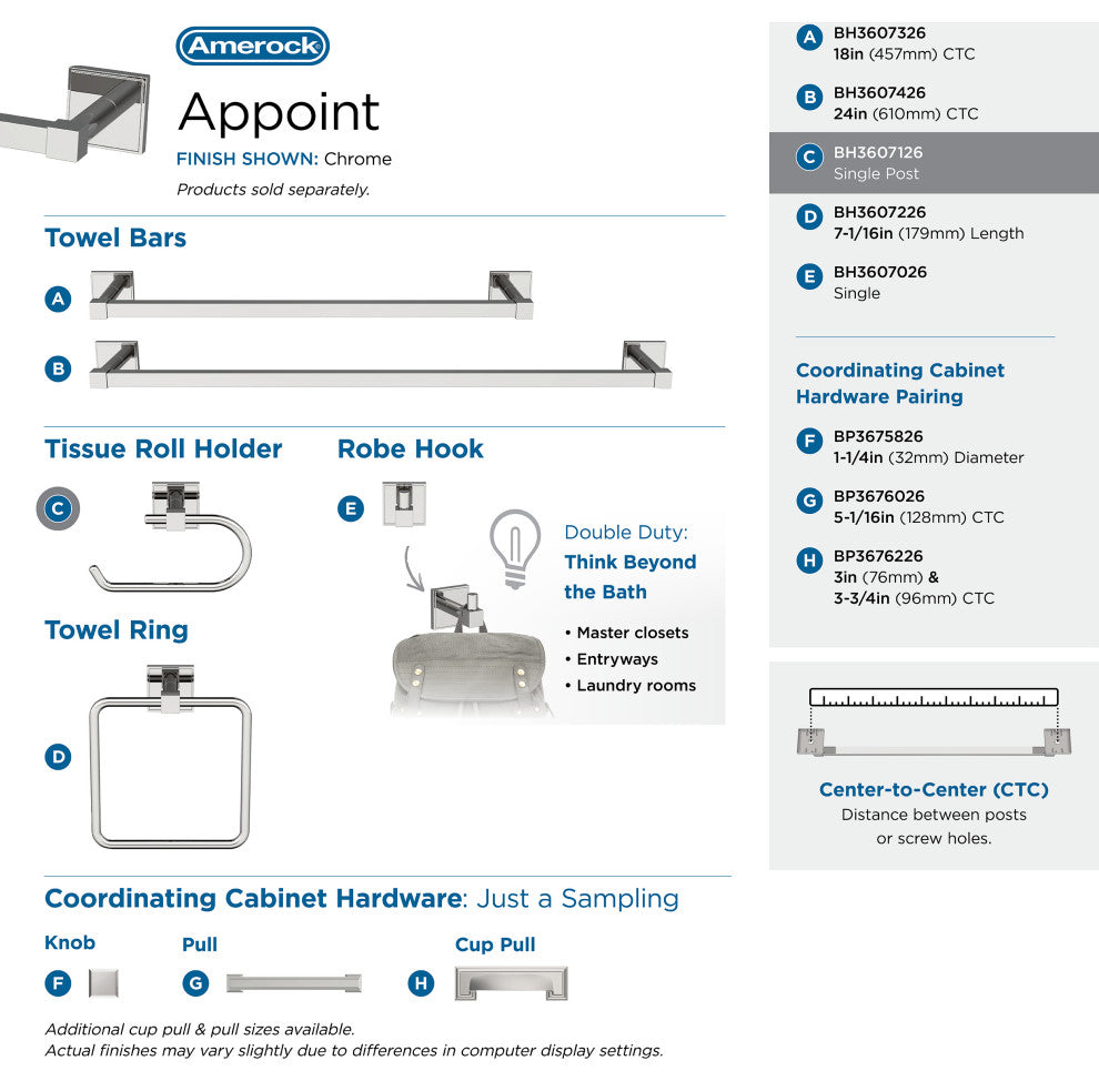 Amerock Appoint Traditional Single Post Toilet Paper Holder, Chrome