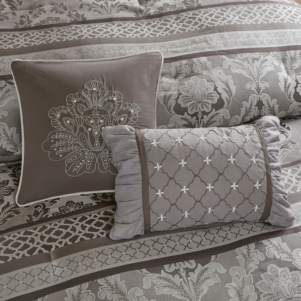 Madison Park Bellagio 7 Piece Jacquard Comforter Set in Grey
