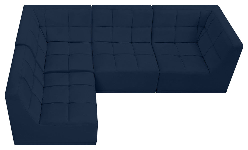 Relax Velvet Upholstered 4-Piece L-Shaped Modular Sectional, Navy