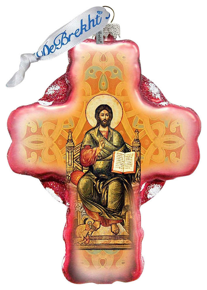 Hand Painted Jesus Cross Glass Scenic Ornament