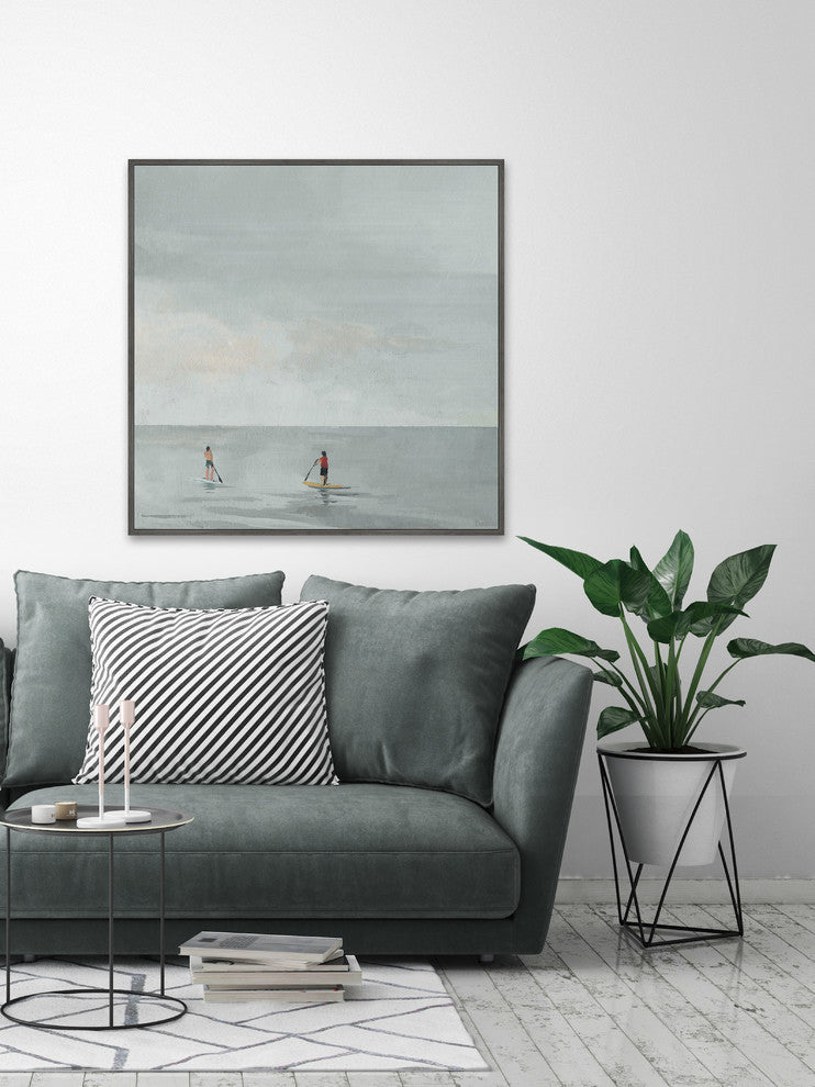 "Paddle Boarding Fun" Floater Framed Painting Print on Canvas, 48"x48"