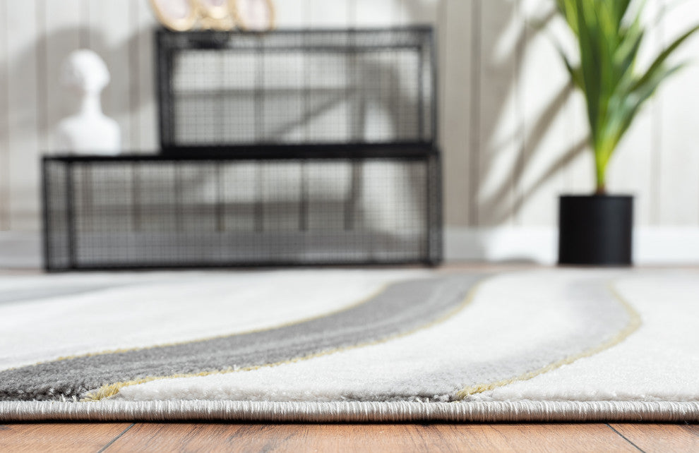 Abani Luna LUN120A Contemporary Grey Gold Line Art Area Rug