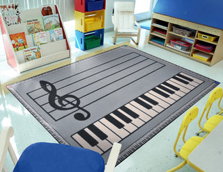 Kid Essentials Rug, Play Along, Gray With Keys, 7'8"x10'9"