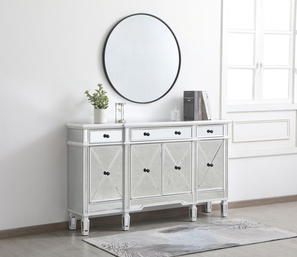 Calum 60" Mirrored Credenza, Antique White
