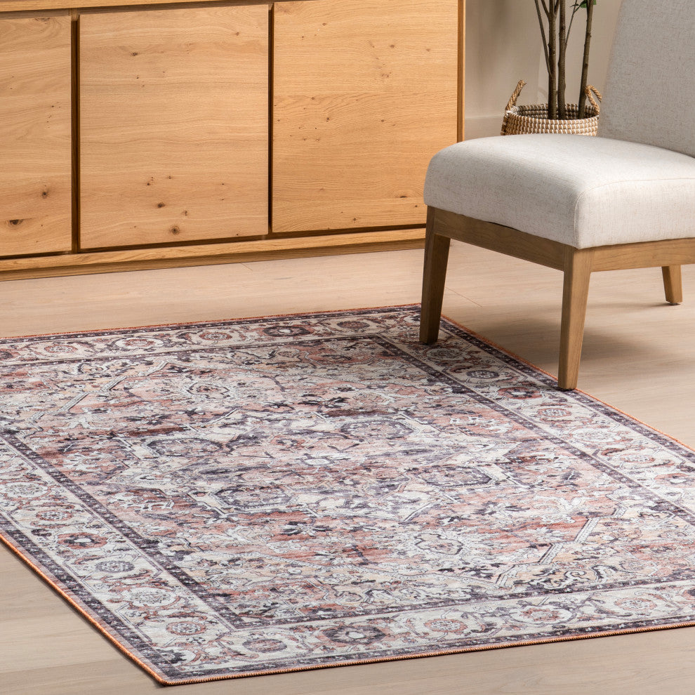 Nuloom Joslyn Traditional Floral Washable Rug, Blush 2' 8" x 8'