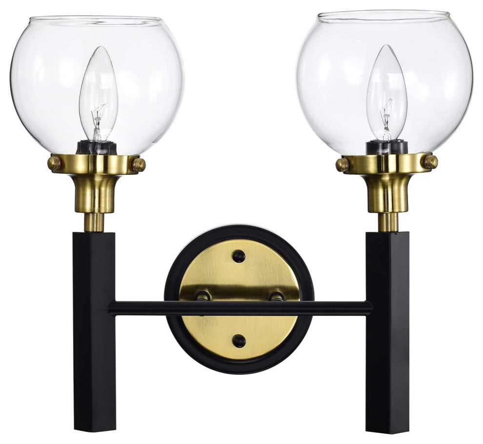 2 Light Black Wall Lights for Bedroom Industrial Wall Sconce Lighting GlassShade