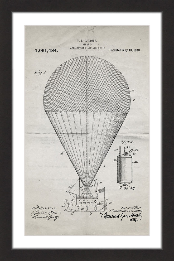 "Airship 1913 Old Paper" Framed Painting Print