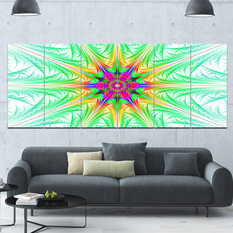 Green Fractal Stained Glass, Abstract Wall Art Canvas, 70"x28", 6 Panels