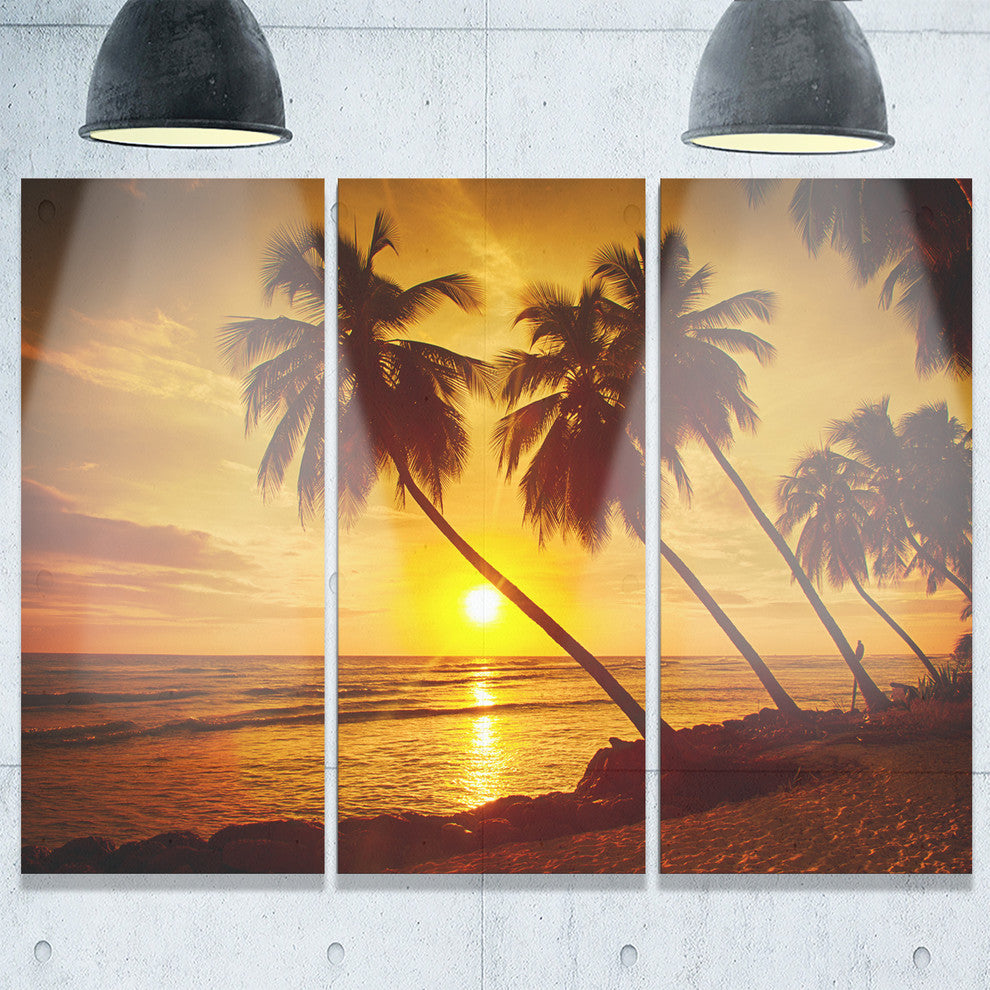 "Beach Sunset in Island Barbados" Metal Wall Art, 3 Panels, 36"x28"