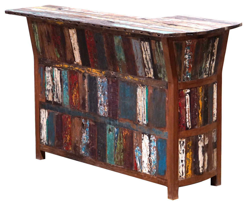 Marina Del Rey Recycled Teak Wood Boat Bar, Right L-Shape