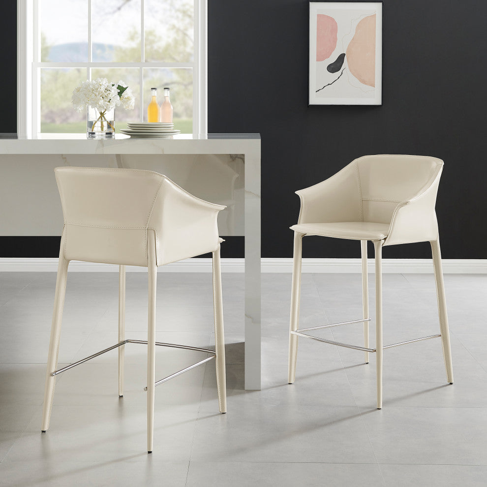 Callie Recycled Leather Counter Stool, Vanilla