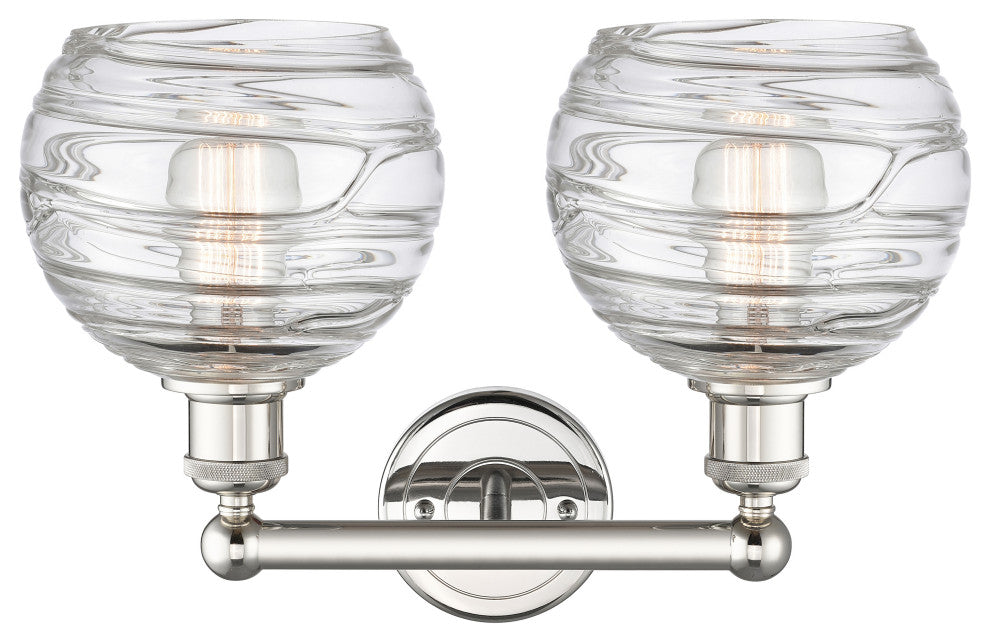 Athens Deco Swirl 2 Light Bathroom Vanity Light, Polished Nickel, Clear Deco