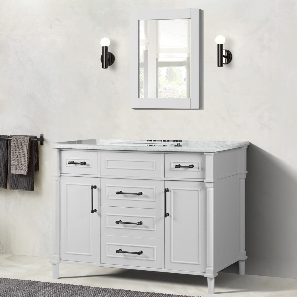 48" Single Vanity, White With White Carrara Marble Top