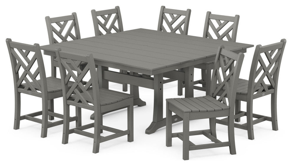 Chippendale 9-Piece Farmhouse Trestle Dining Set, Slate Grey