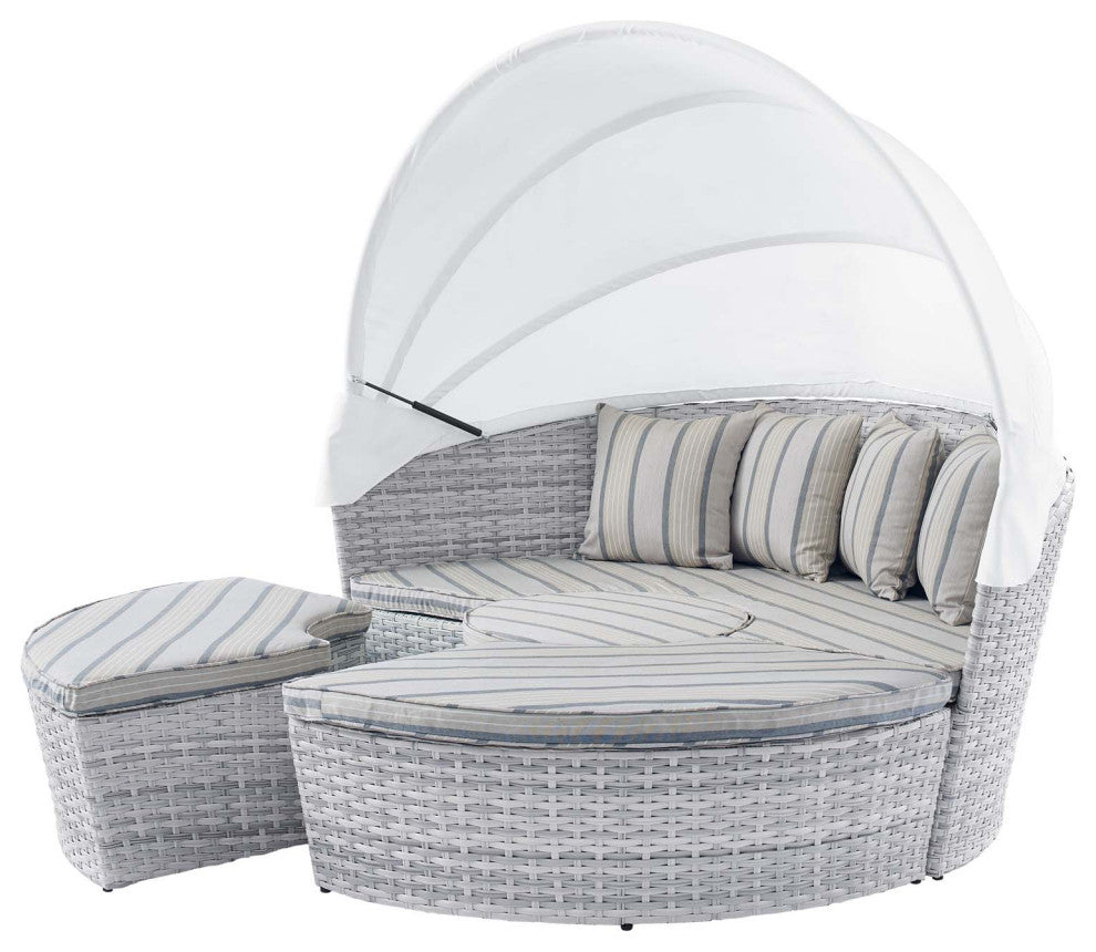 Lounge Daybed Sofa Bed, Sunbrella, Gray, Rattan, Wicker, Modern, Outdoor