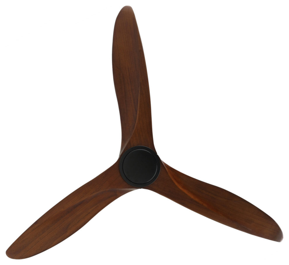 52" Solid Wood 3-Blade Propeller Ceiling Fan With Remote, Black/Walnut
