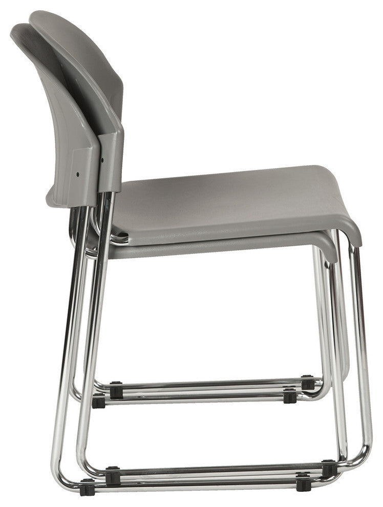 Set of 2 Stack Chair With Plastic Seat and Back, Gray
