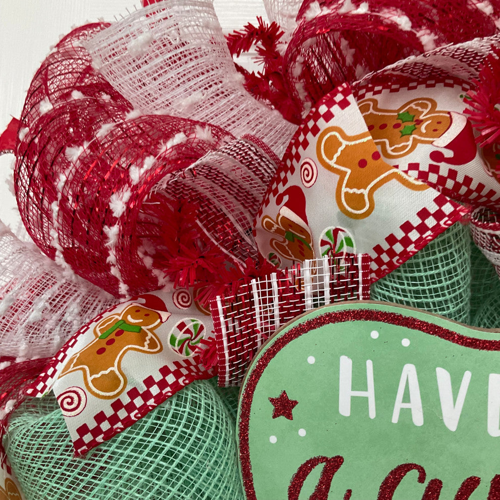 Have A Cup of Christmas Cheer Holiday Wreath Handmade Deco Mesh