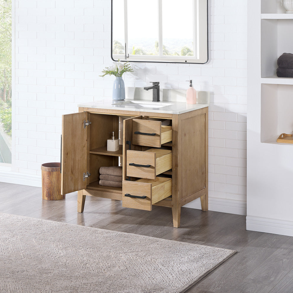 Laurel Bathroom Cabinet Vanity Base, Weathered Fir, 36", Without Mirror