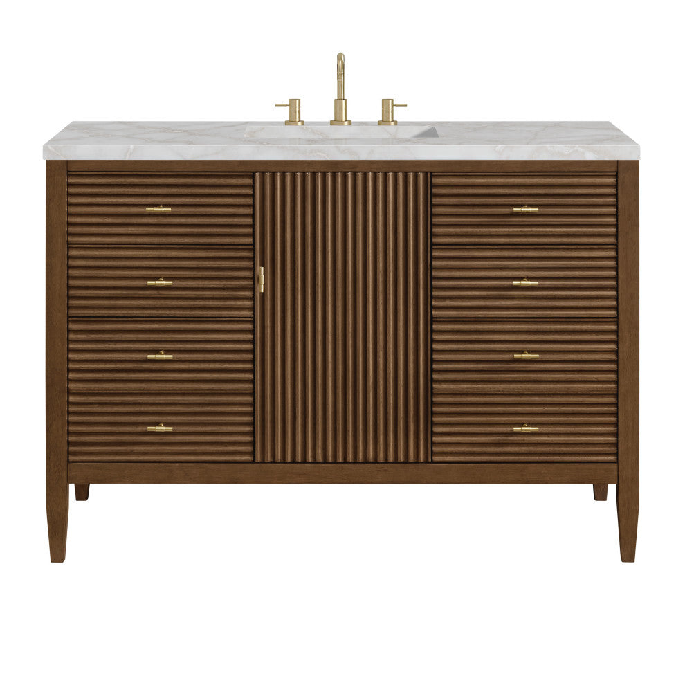 Myrrin 48" Vanity, Mid Century Walnut, 3 CM Victorian Silver Top