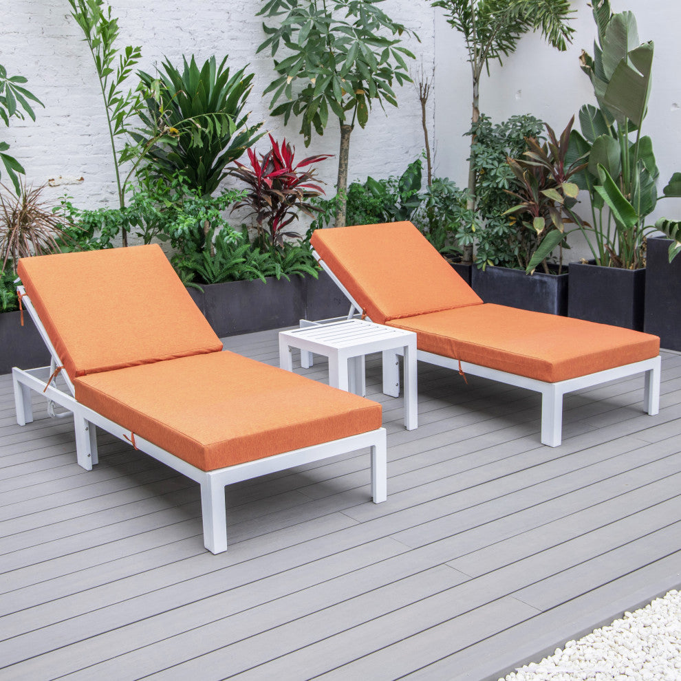 LeisureMod Chelsea Chaise Lounge Chair With Side Table, Orange