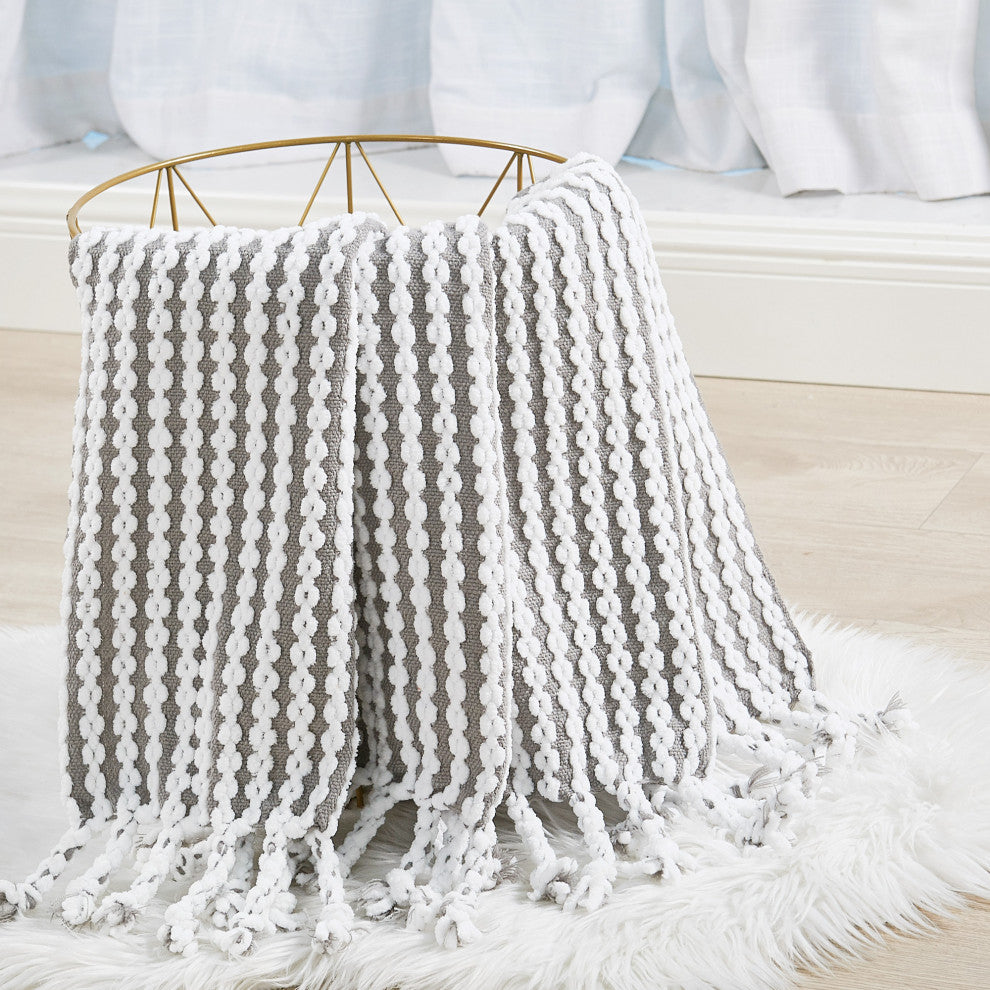 Chain Tweed Knit Throw Blanket, Grey