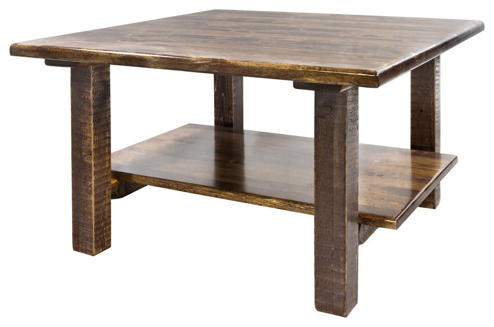 Homestead Collection Cocktail Table With Shelf, Stain and Clear Lacquer Finish
