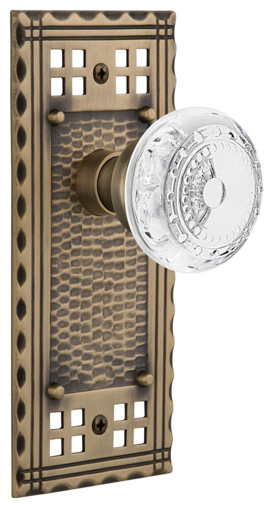 Craftsman Plate Passage Crystal Meadows Knob, Antique Brass, 2.375"