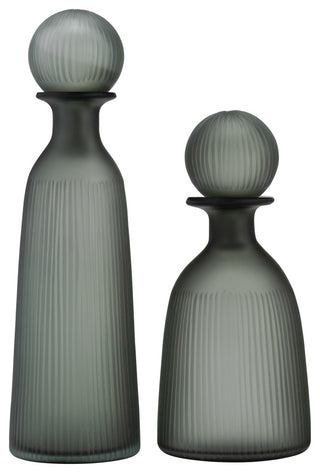 Glass, 17"H Vase, Lid, Green/Smoke
