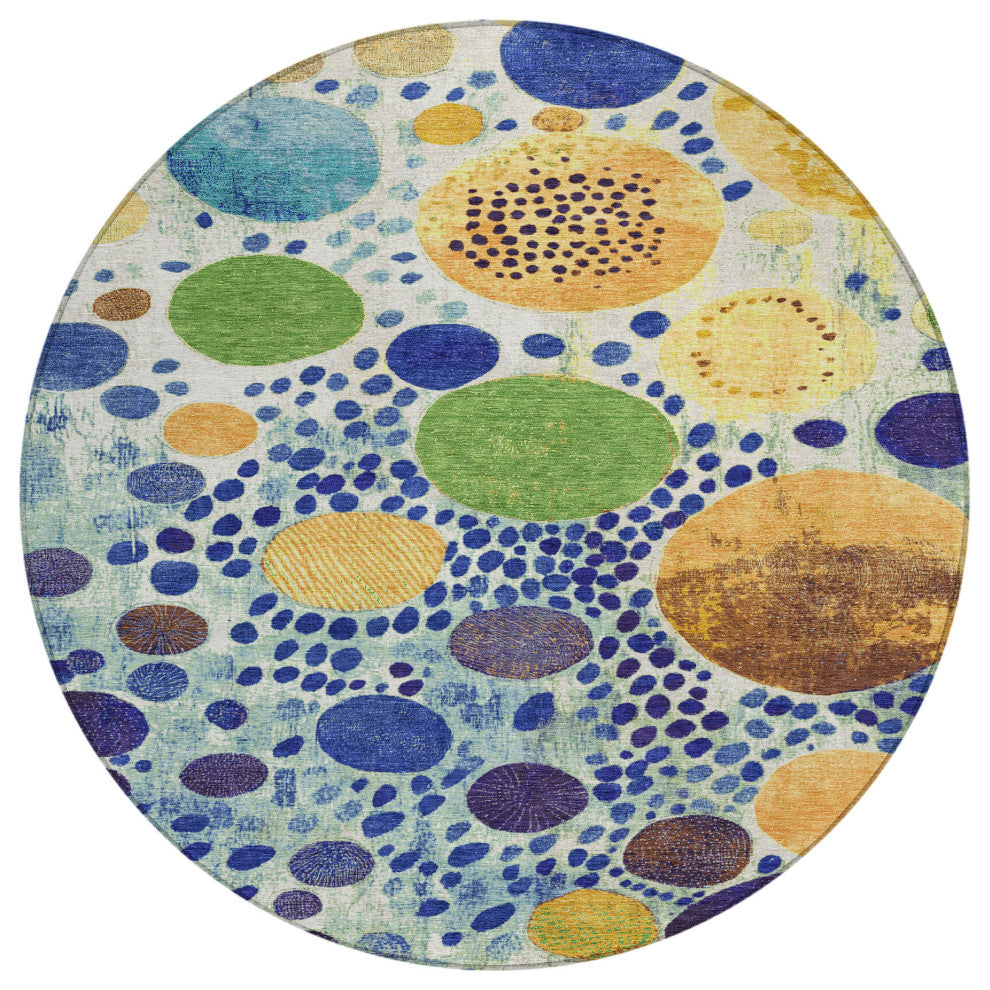 Machine Washable Indoor/Outdoor Chantille ACN1895 Navy 8' x 8' Round Rug