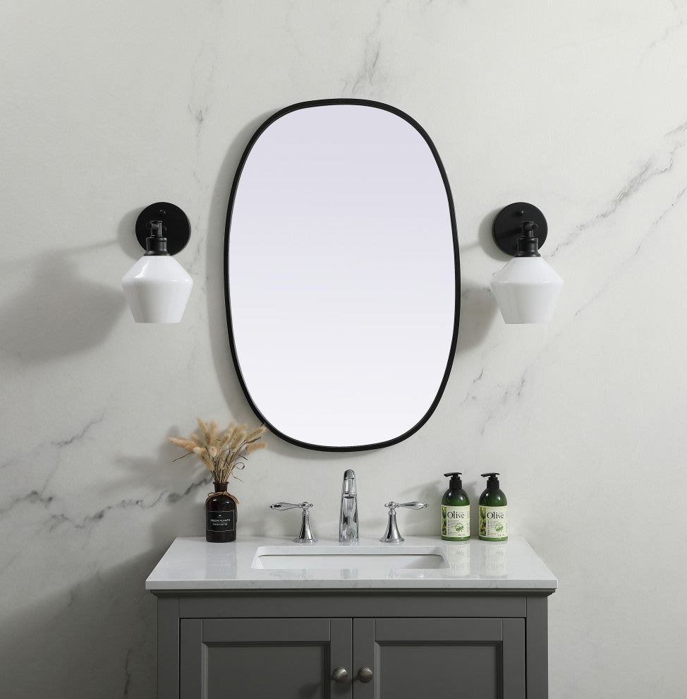 Metal Frame Oval Mirror 20X30 Inch, Black