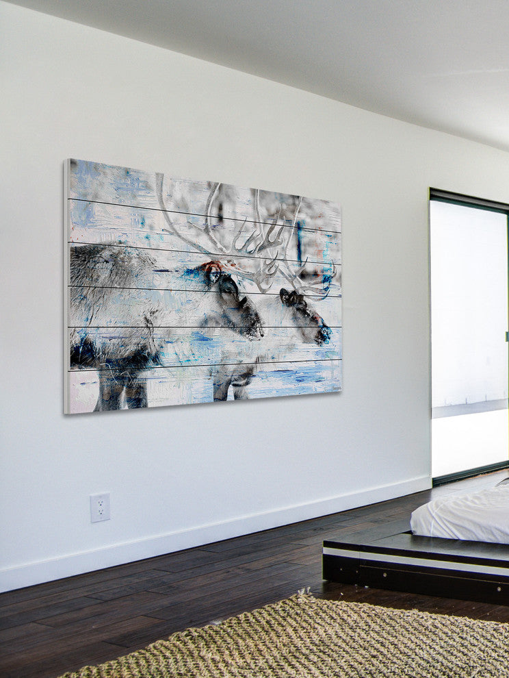 "Reindeer Pair" Painting Print on White Wood, 60"x40"