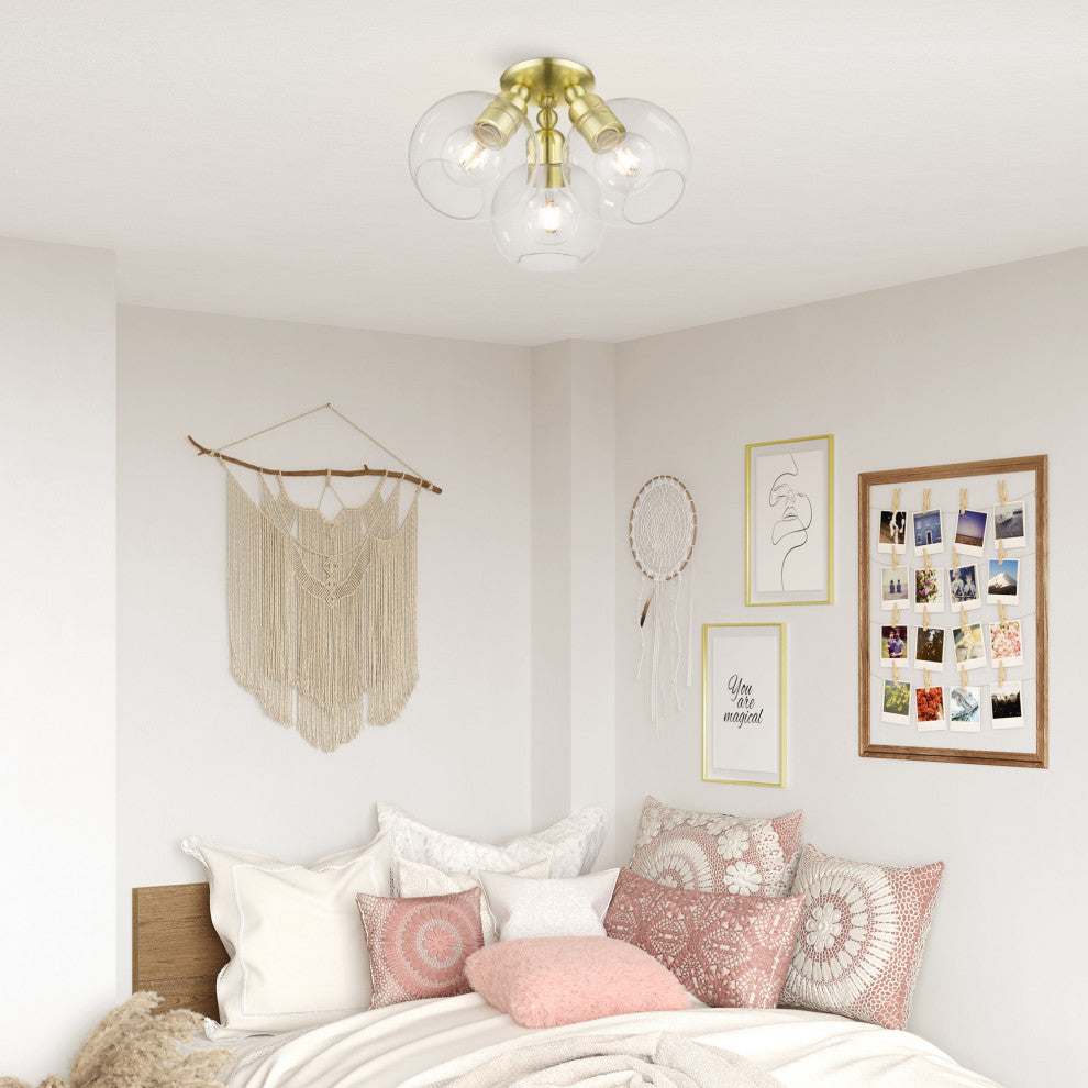 Downtown 3 Light Satin Brass Sphere Semi-Flush