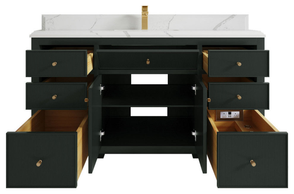 Sonoma 60 Single Bathroom Vanity Dark Forest Green 1.5"  Calacatta Laza.
