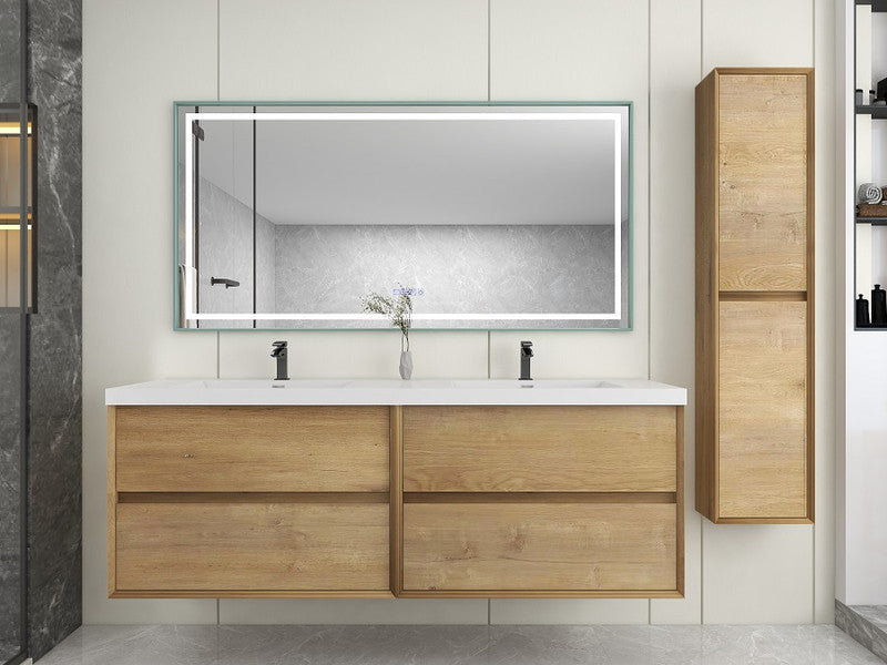 Ashley 72'' Floating Vanity, Acrylic Top, Double Sink, White Oak
