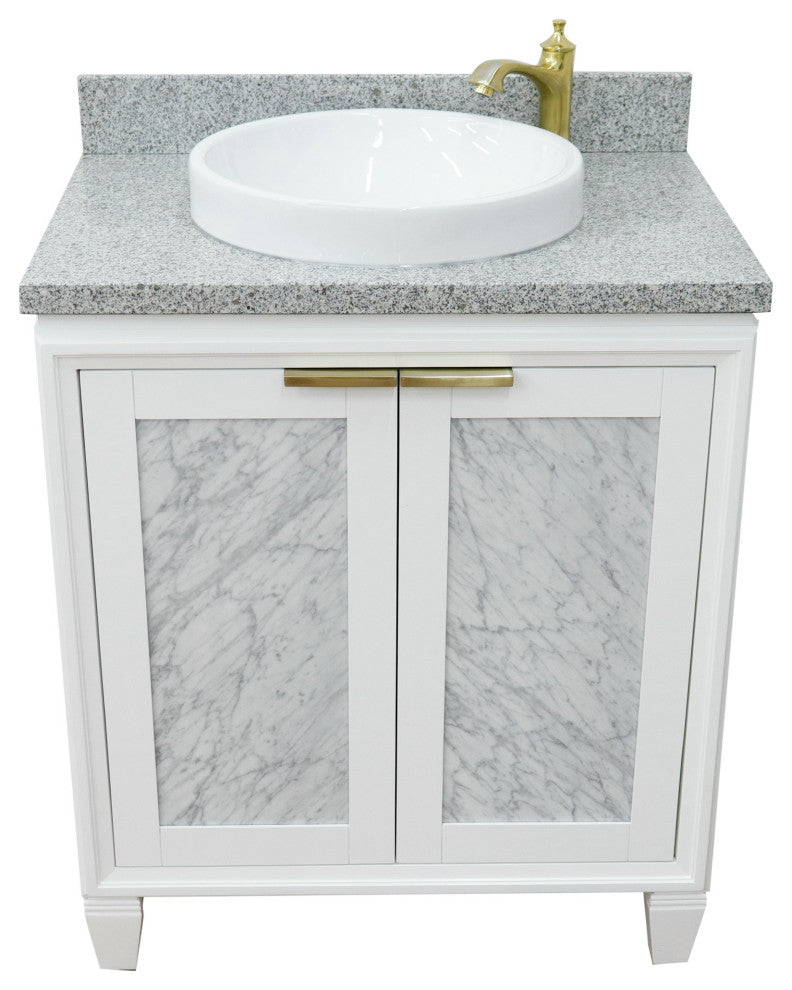 31" Single Sink Vanity, White Finish With Gray Granite With Round Sink