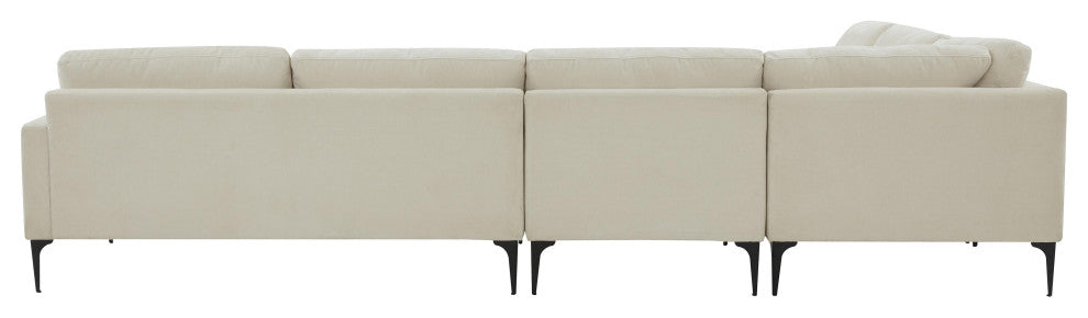 Serena Cream Velvet Large L-Sectional With Black Legs