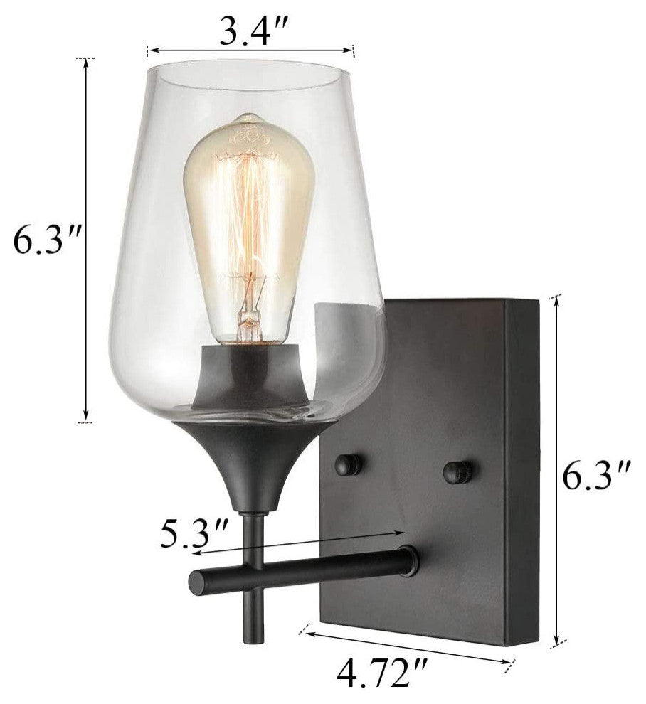 Clear Glass Bathroom Wall Sconces Lighting, Set of 2, Black