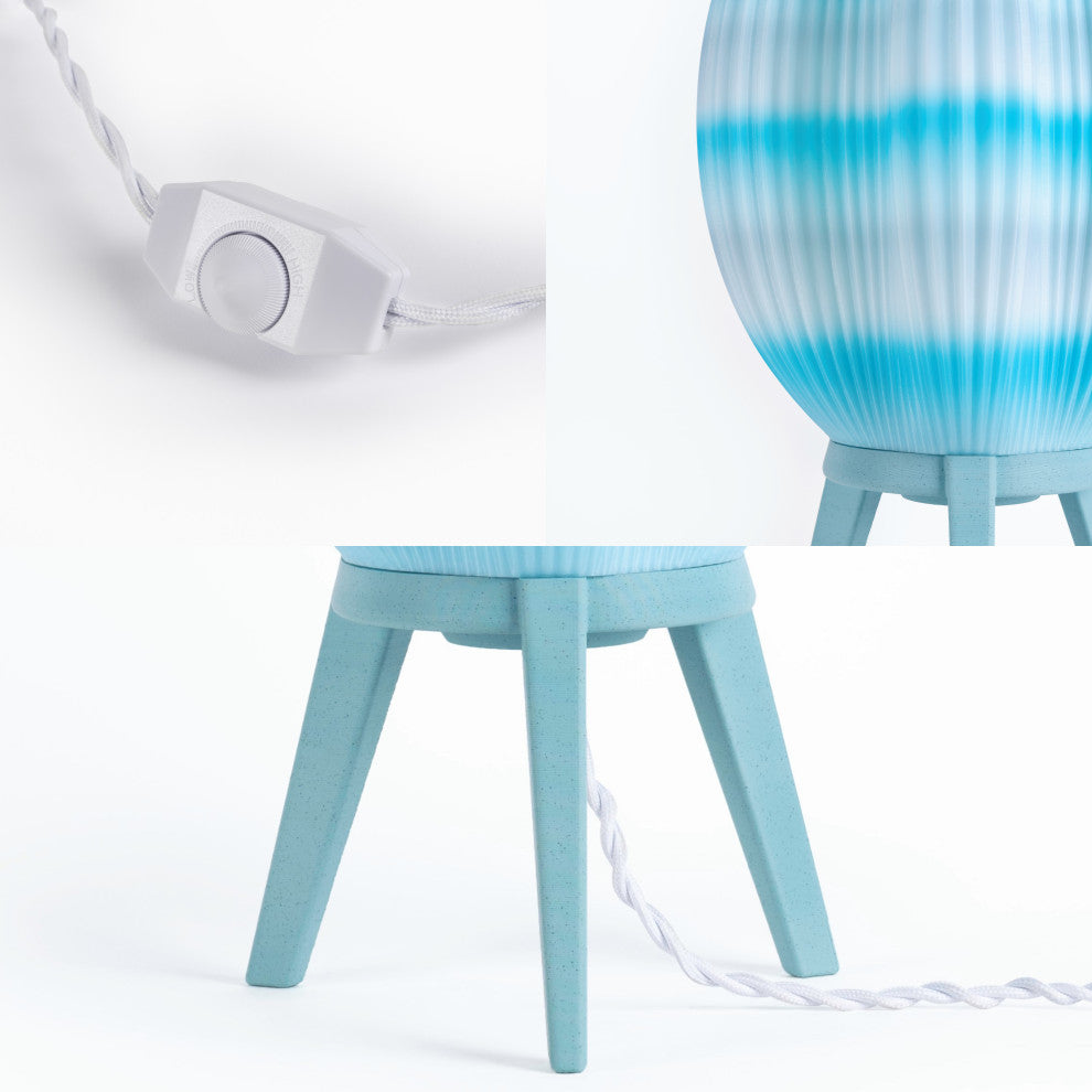 Wavy 16.5" Plant-Base PLA Dimmable LED Table Lamp, Blue/White