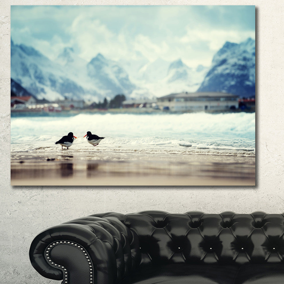 Birds and Mountain Peak, Oversized Seashore Wall Art on Canvas, 60x40