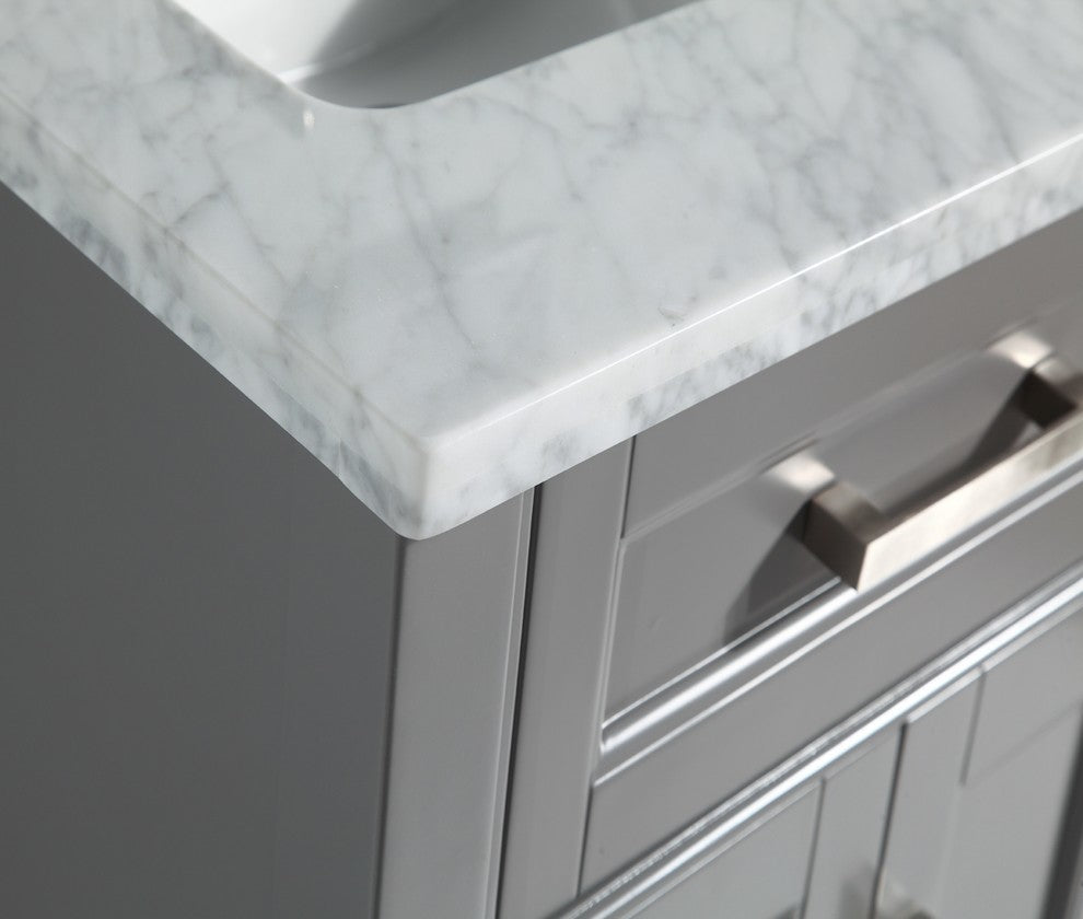 Vanity Set With Carrara Marble Top, 24", Gray, Led Sensor-Switch Mirror