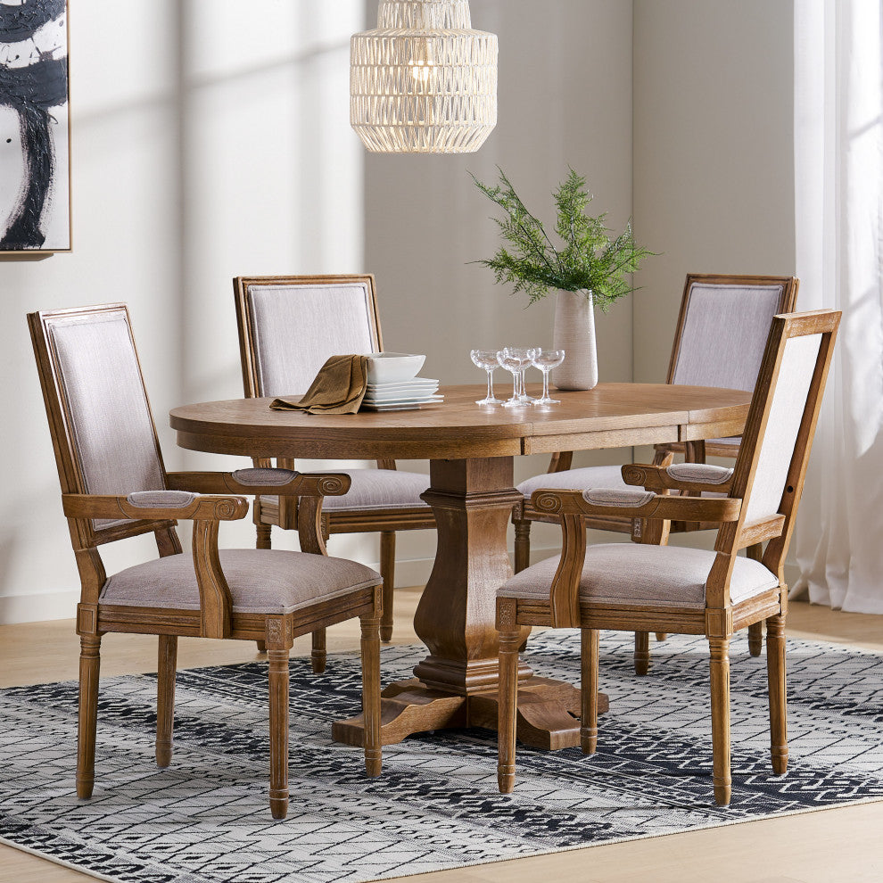 Ashlyn French Country Wood 5-Piece Expandable Dining Set, Light Gray/Natural