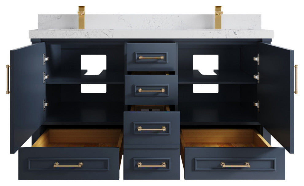 Aberdeen 60 Double Bathroom Vanity in Hale Navy Blue  2" Empira Quartz
