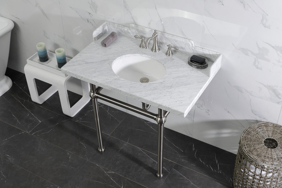Kingston Brass LMS3630MB8 36" Carrara Marble Console Sink, Legs