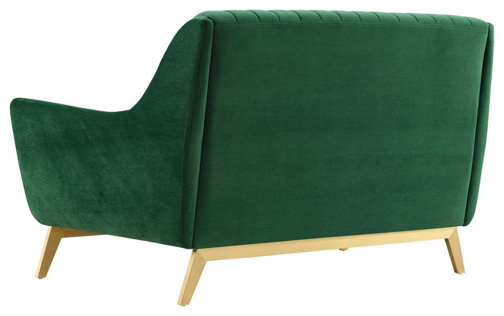 Tufted Loveseat Sofa, Velvet, Green, Modern, Living Lounge Hotel Hospitality