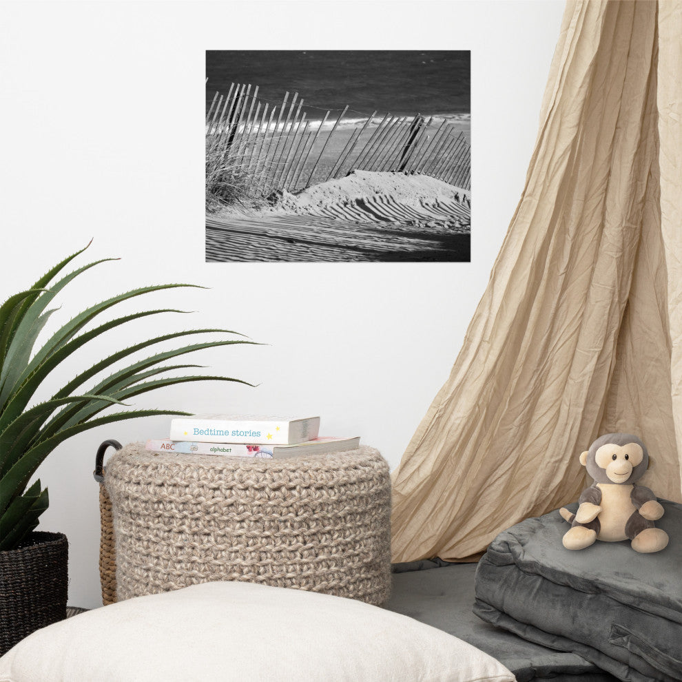 Sandy Beach Fence Landscape Photo, Beach Unframed Wall Art Print, 16" X 20"