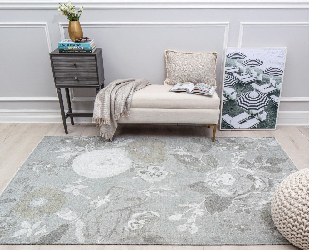 Serafina Fair Florals Floral Contemporary Gray Area Rug, 7'10"x10'0"